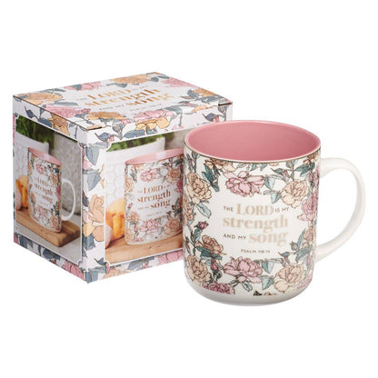 Mug My White/Pink Roses Strength &amp; My Song Ps. 118:14