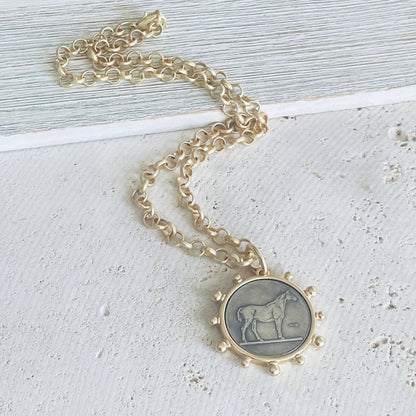 Matte gold horse coin jewelry 