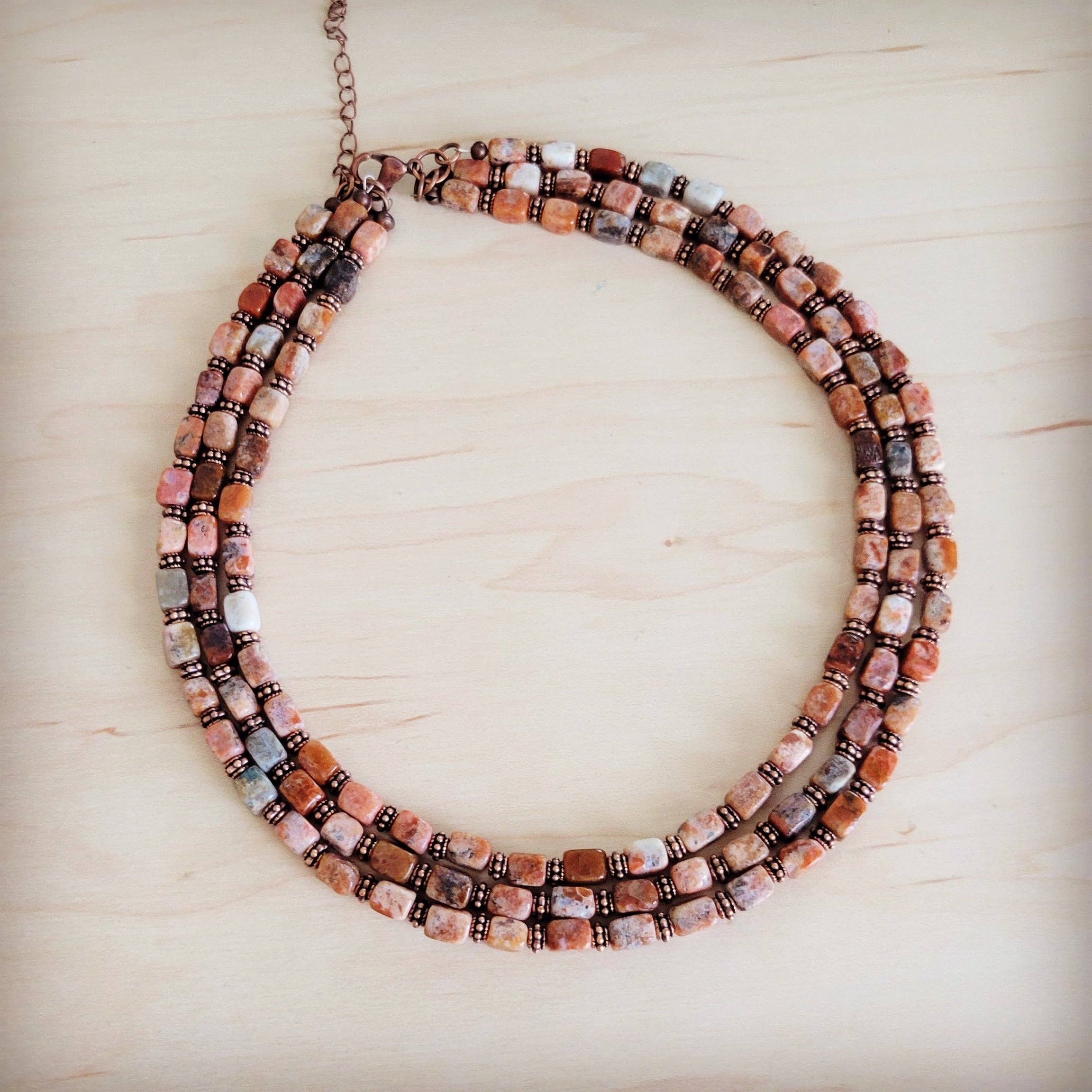 Triple Strand Layered Boho Earth Regalite Collar Necklace