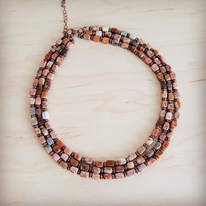 Triple Strand Layered Boho Earth Regalite Collar Necklace