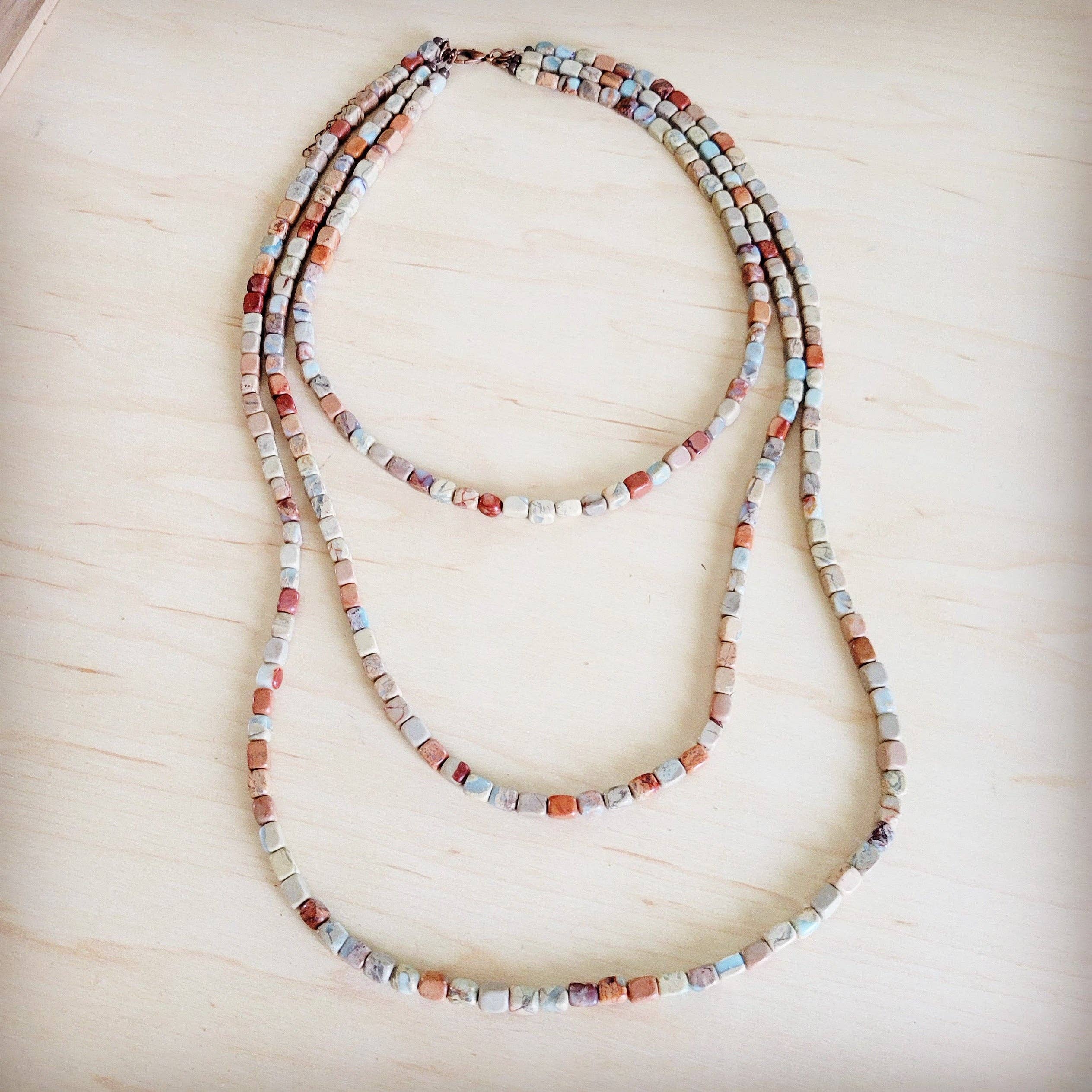 Triple Strand Layered Western Boho Aqua Terra Necklace