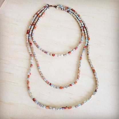 Triple Strand Layered Western Boho Aqua Terra Necklace