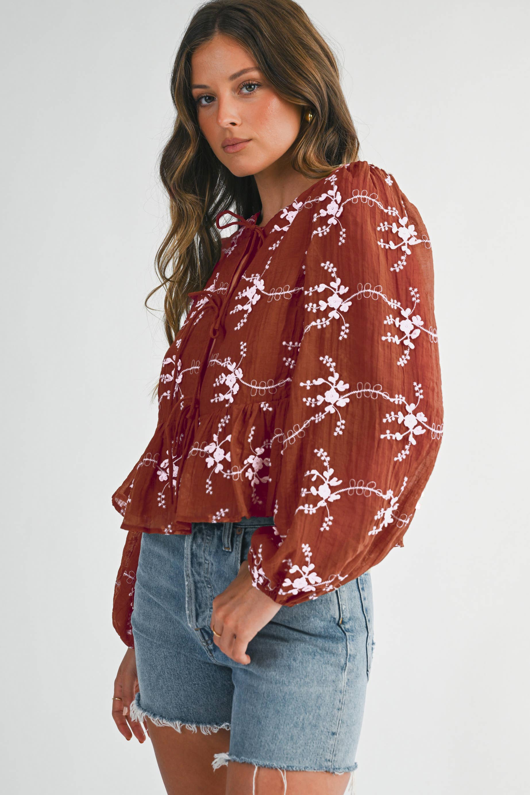 Scarlet Floral Embroidered Blouse