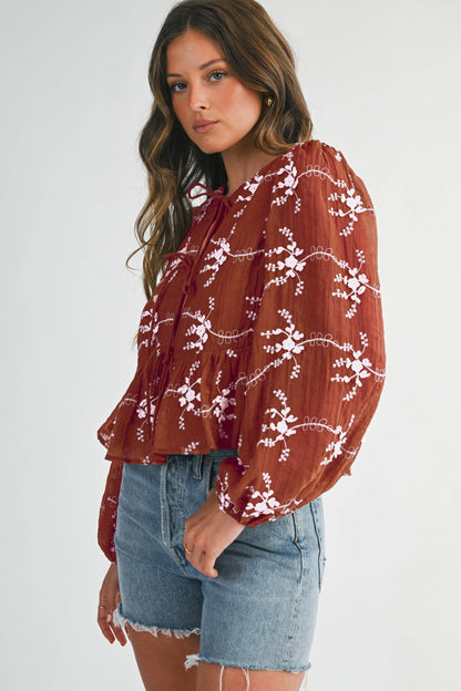 Scarlet Floral Embroidered Blouse