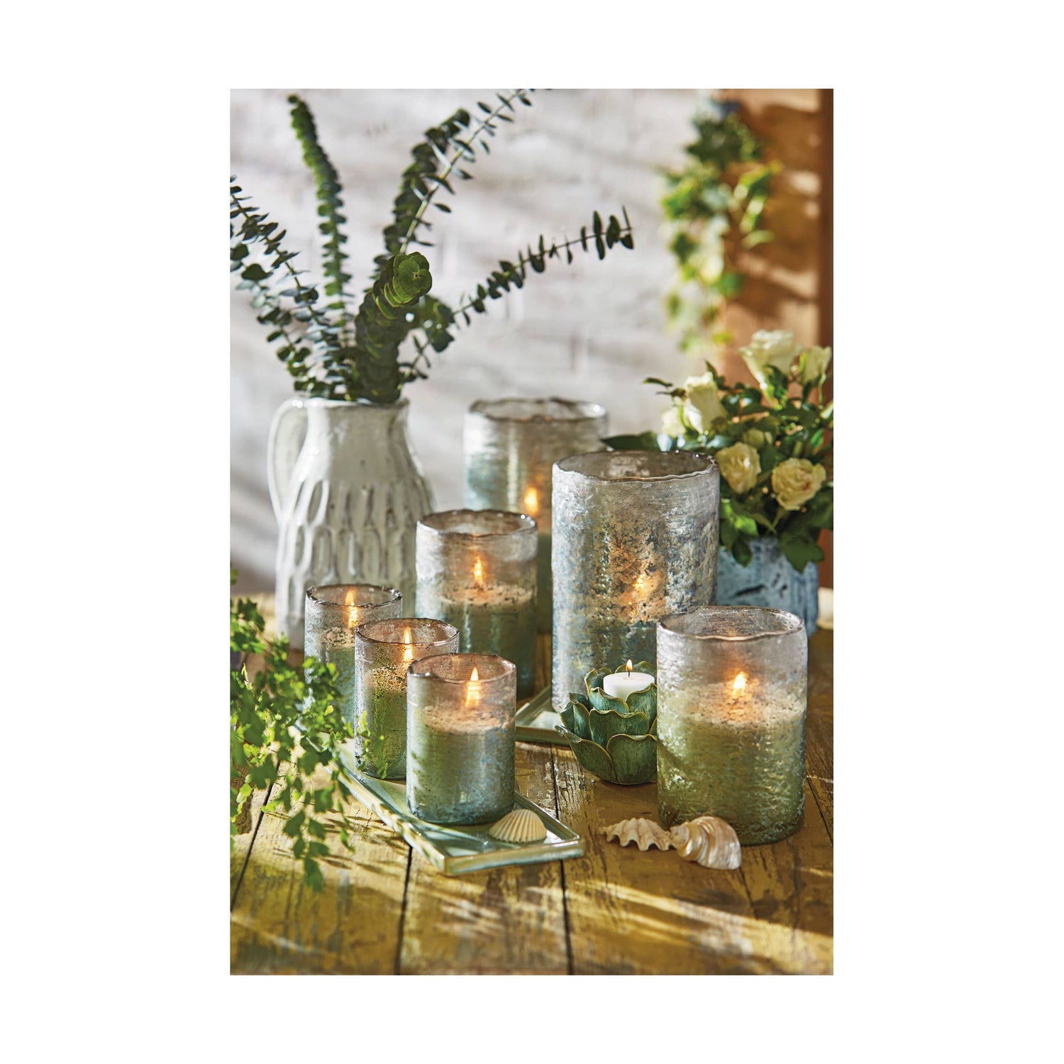 Org Citro Tomato Candle Short Light Green Glass Summer