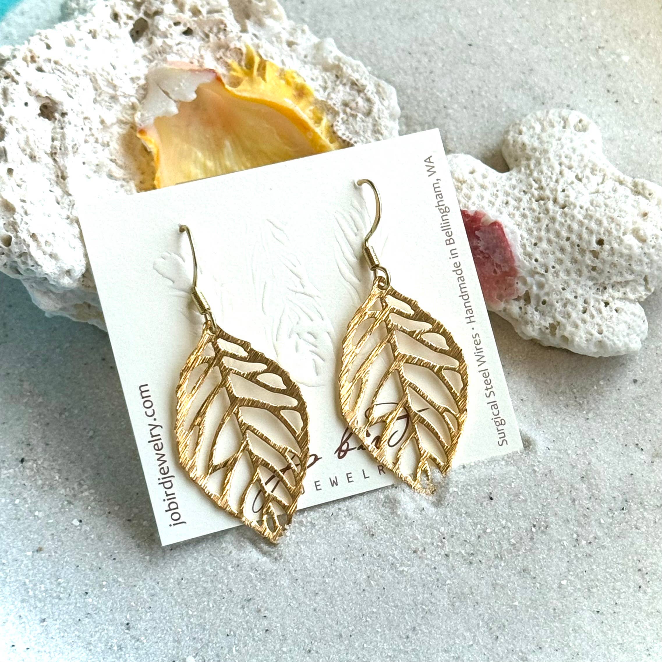 Brushed Gold &amp; Silver Orovale Leaf Earrings