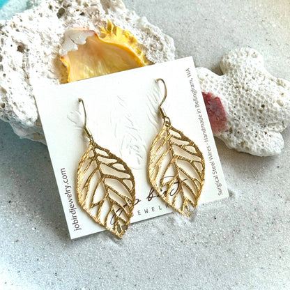 Brushed Gold &amp; Silver Orovale Leaf Earrings