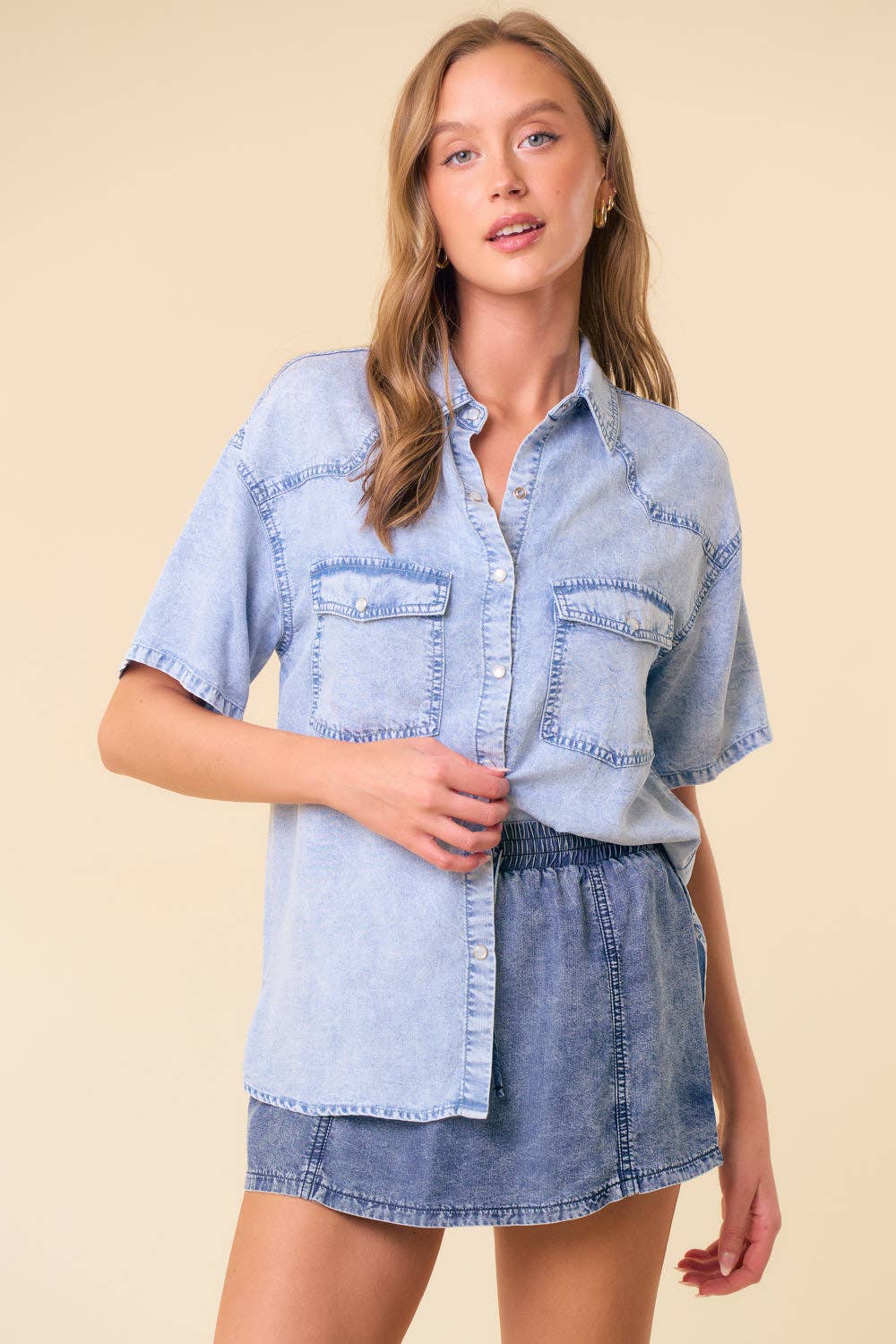 Percy Short Sleeve Denim Button Down