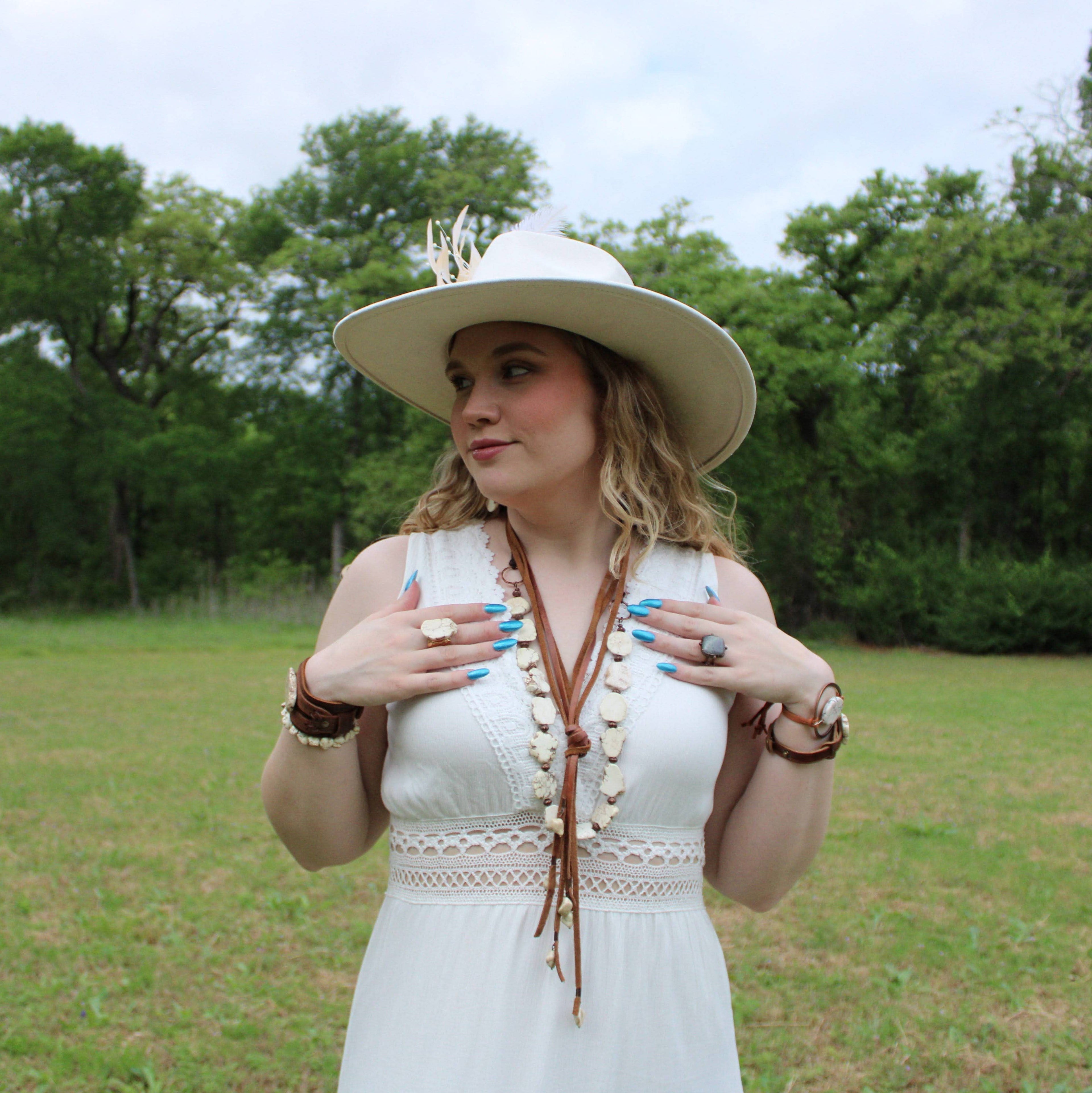 Rustic Knotted Leather Cord Necklace with White Turquoise