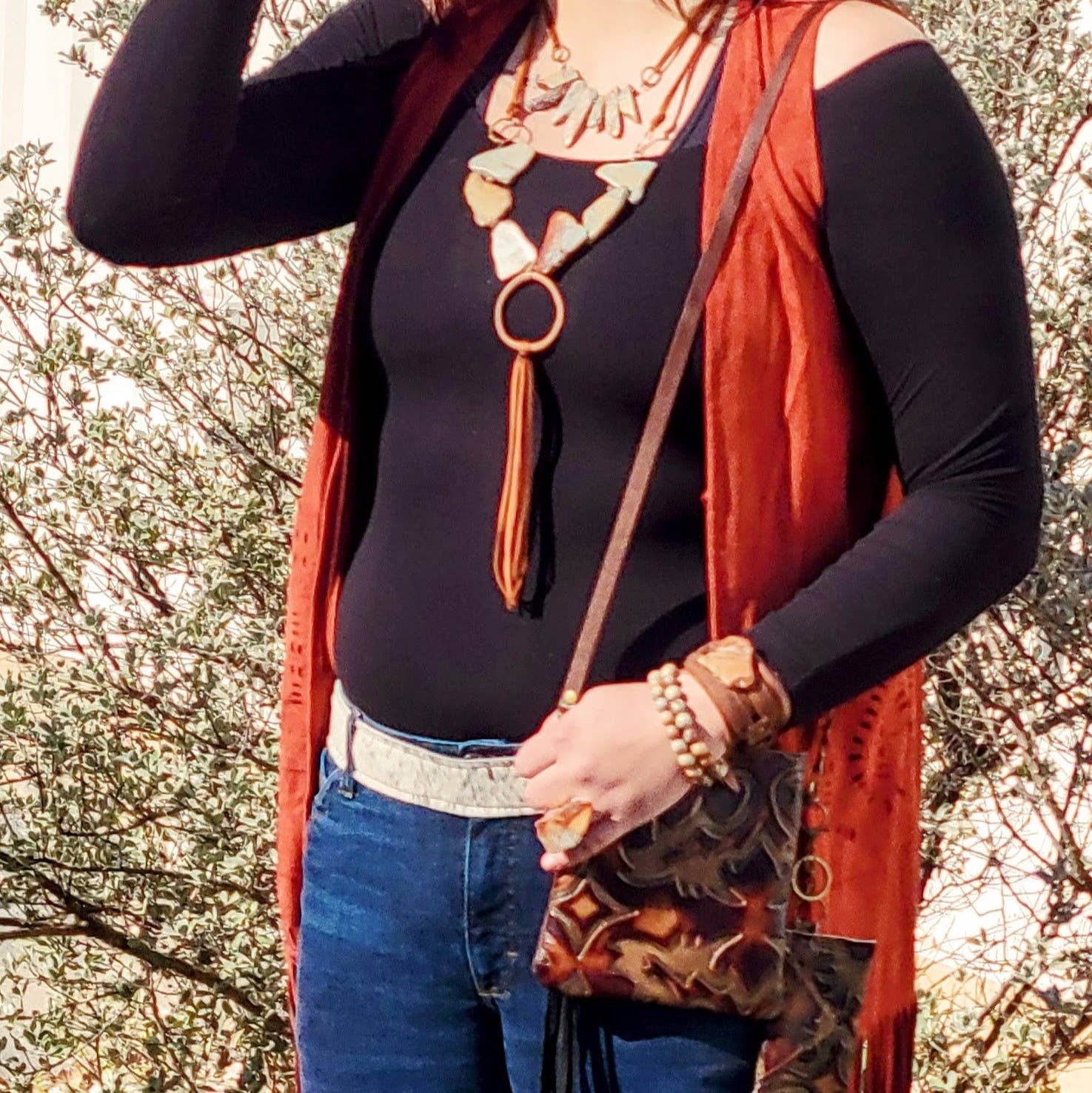 Aqua Terra Stone Slab Leather Cord Necklace