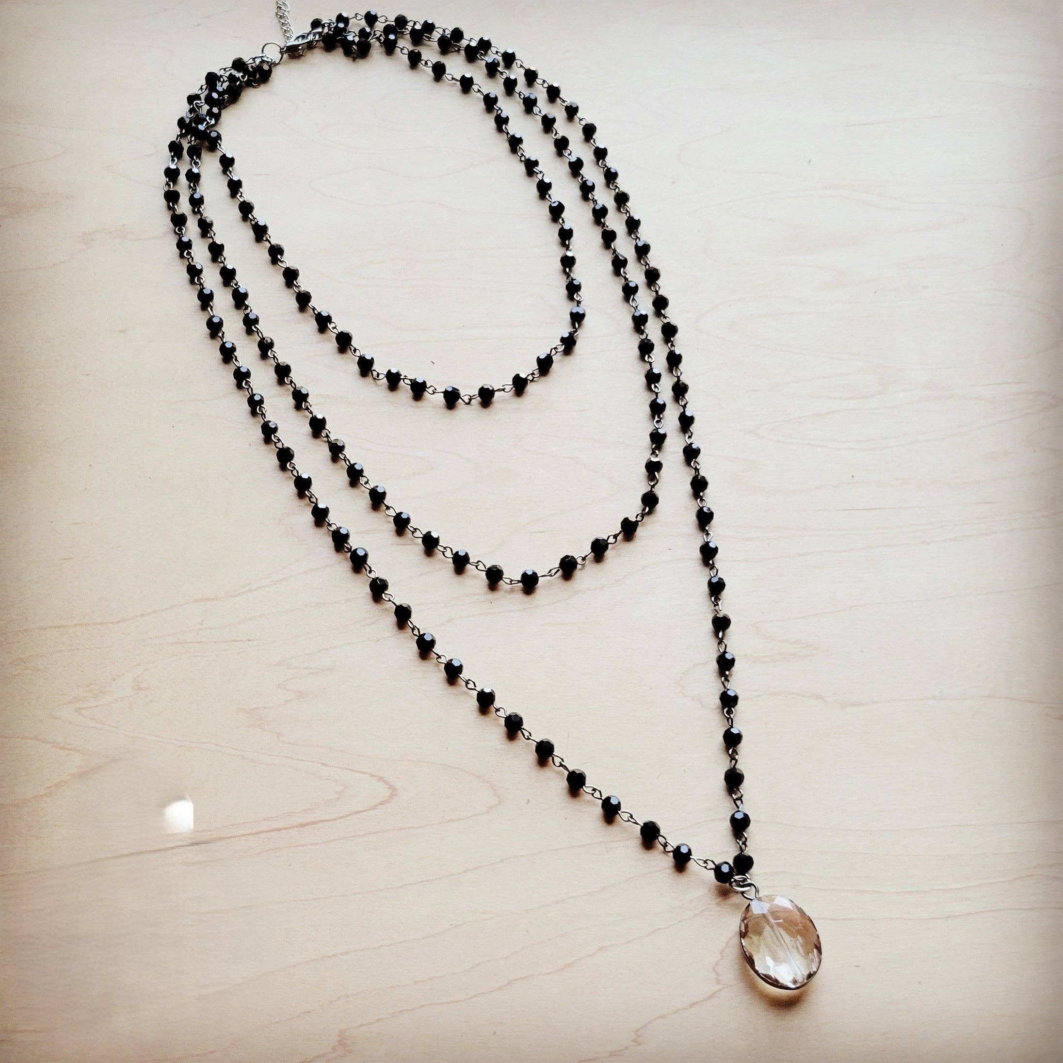 Faceted Glass Beaded Triple Strand Layering Necklace w/ Pendant