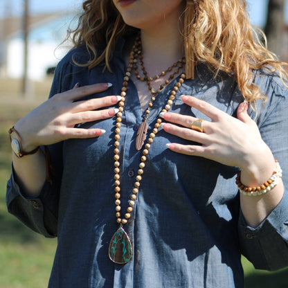 Bohemian Beaded Jasper Necklace w/ Ocean Agate Pendant 245u