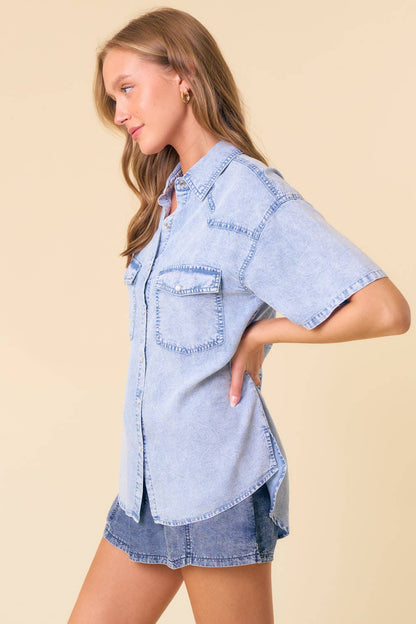 Percy Short Sleeve Denim Button Down