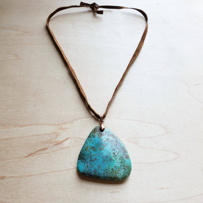 Leather Necklace with Genuine Natural Turquoise Pendant 249q