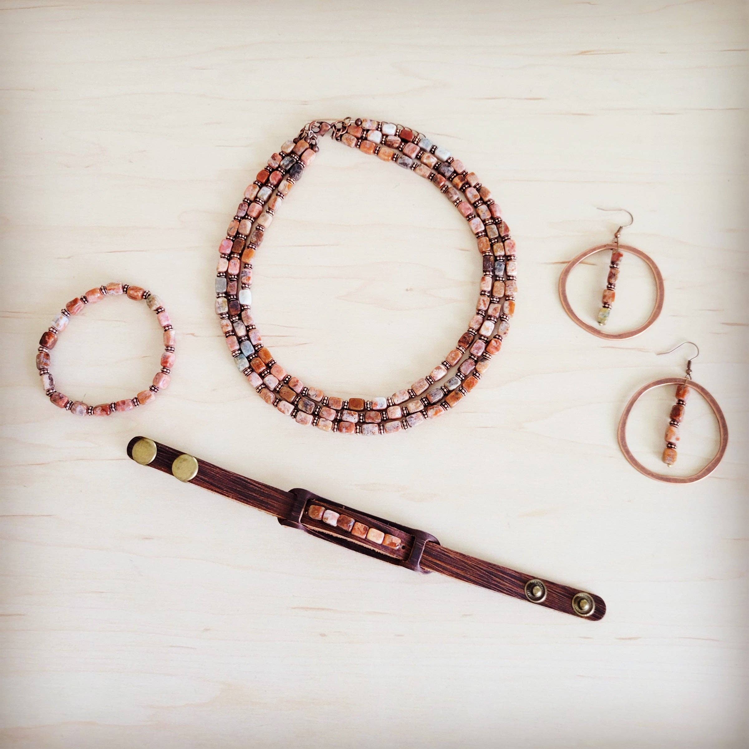 Triple Strand Layered Boho Earth Regalite Collar Necklace