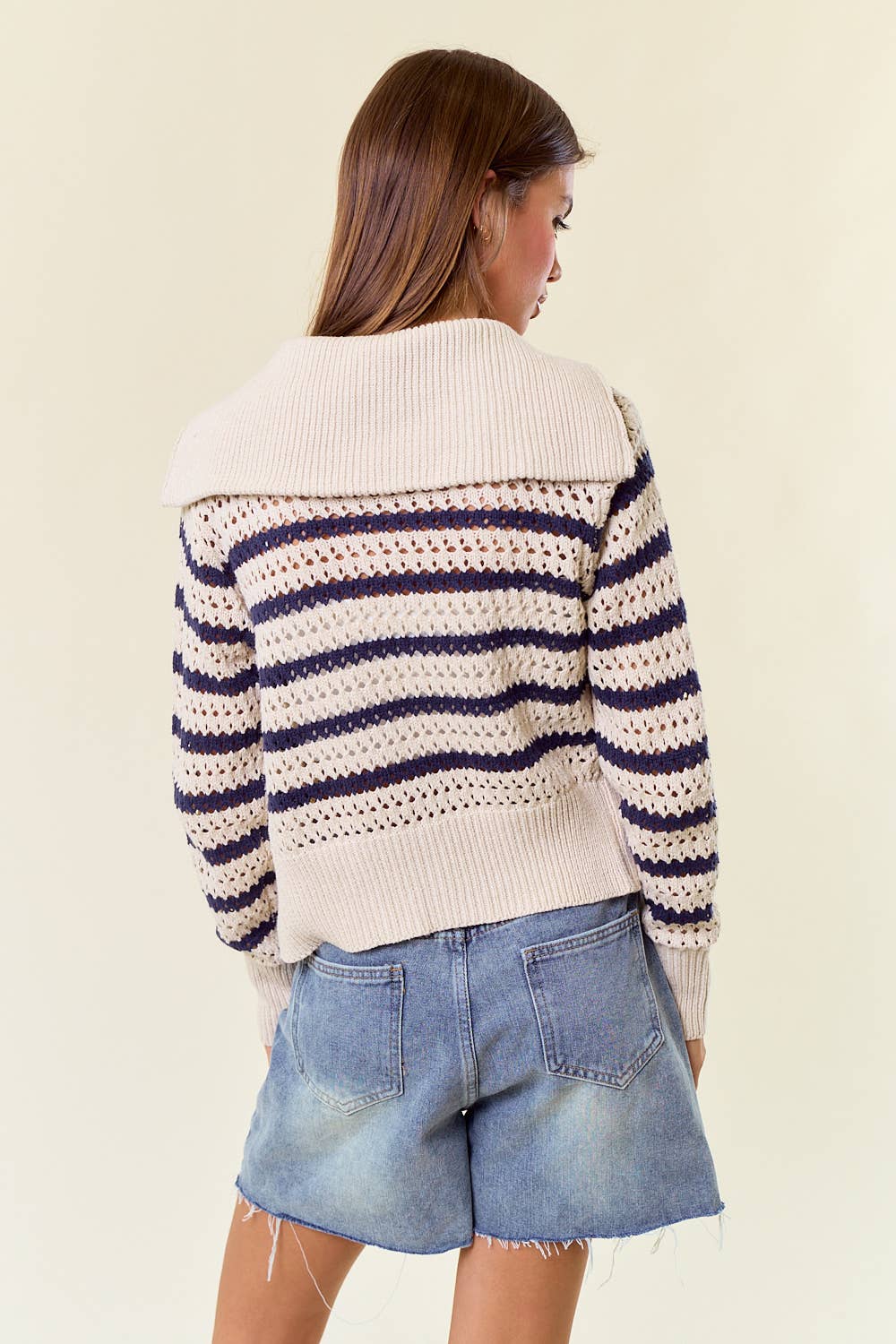Ainsley Striped Pointelle Zip-Up