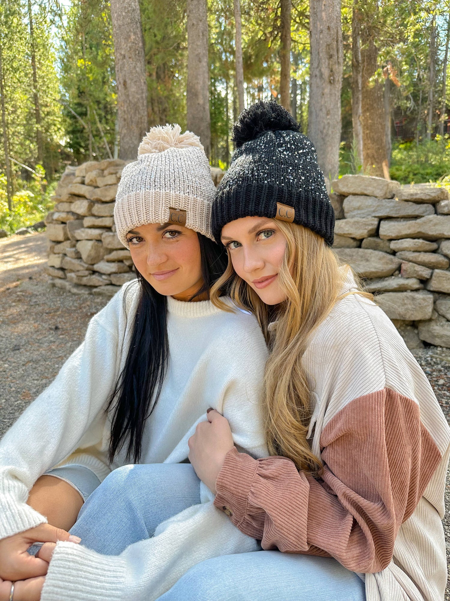 Fuzzy Lined Scatter Sequin Pom C.C Beanie