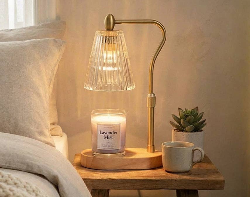 Candle Warmer Lamp with Fluted Amber Glass