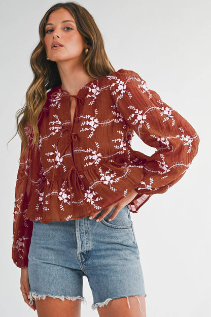 Scarlet Floral Embroidered Blouse