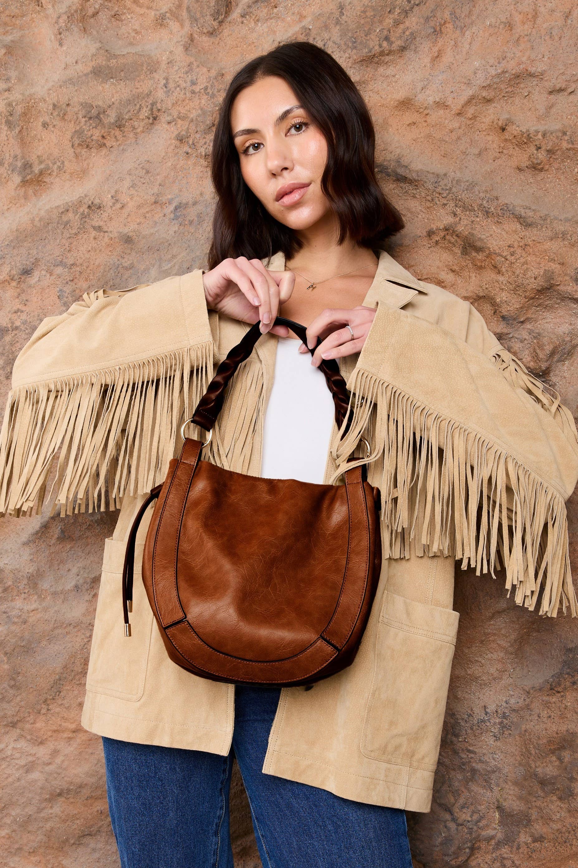 Rowan Paneled Hobo w/ Twisted Handle &amp; Long Strap