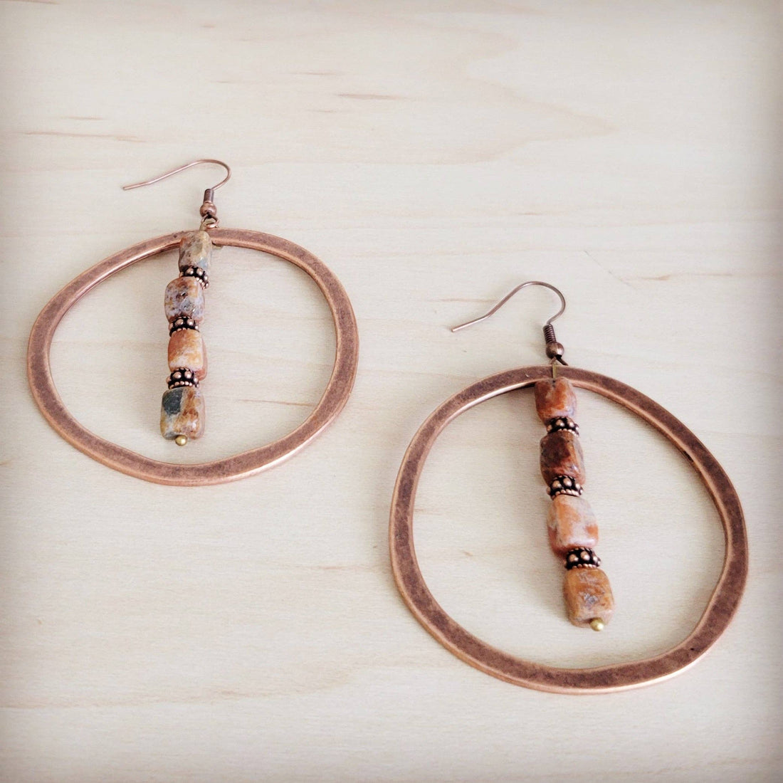 Western Copper Hoop Earrings w/ Earth Regalite