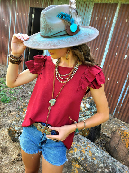 Leather Lariat Boho Necklace w/ Aqua Terra Slab Accent