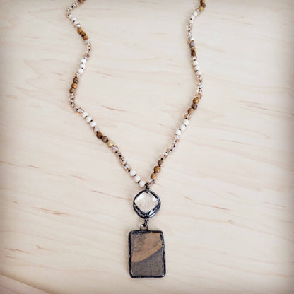 Picture Jasper &amp; Crystal Long Beaded Necklace w/ Jasper Pendant