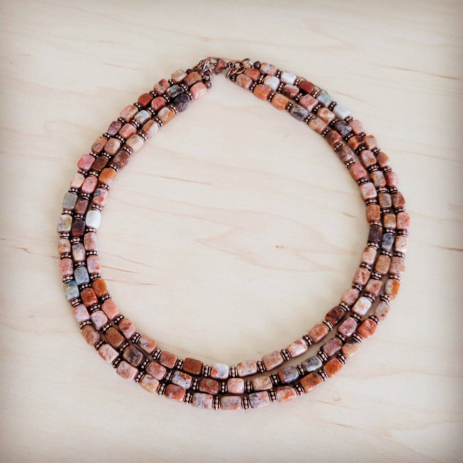 Triple Strand Layered Boho Earth Regalite Collar Necklace