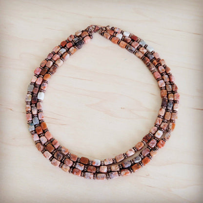 Triple Strand Layered Boho Earth Regalite Collar Necklace