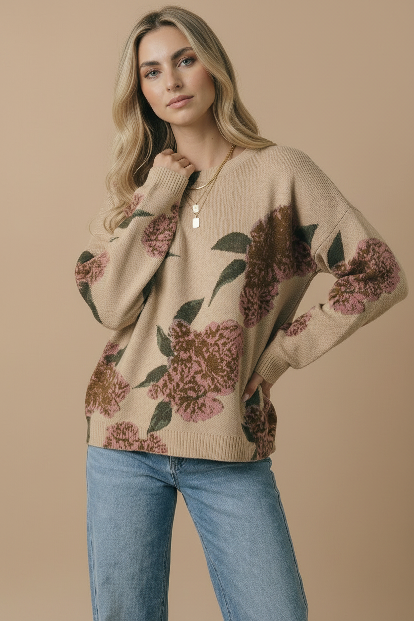 Annalise Floral Knit Oversized Fit Sweater