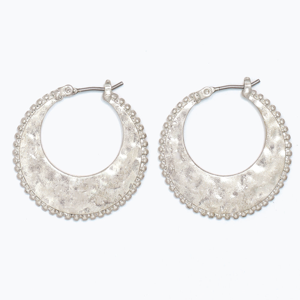 Silver Hammered Hoop Earrings