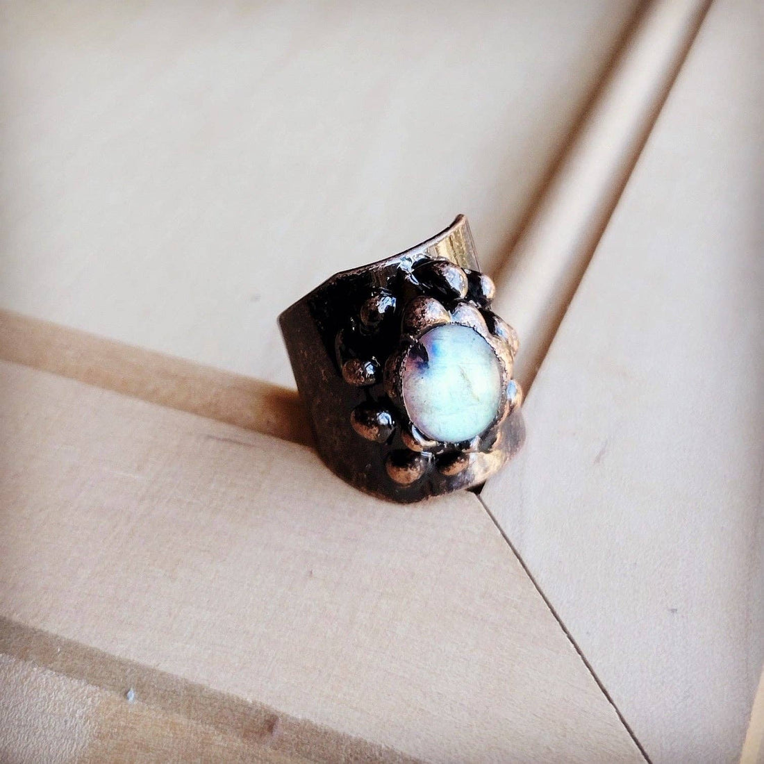 Labradorite Cuff Ring set in Antique Copper 012ee