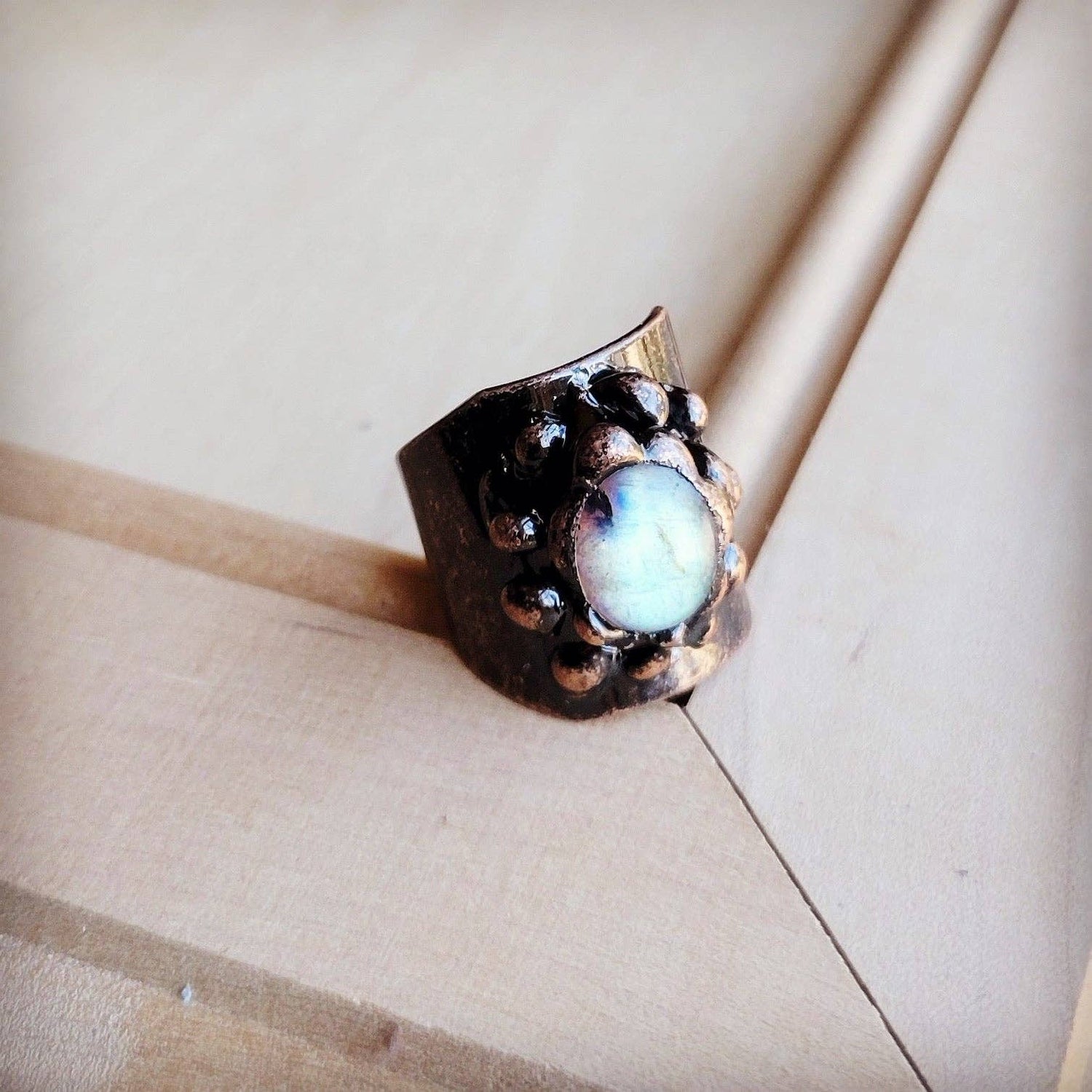 Labradorite Cuff Ring set in Antique Copper 012ee