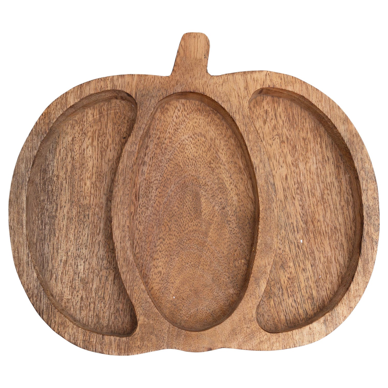 8" Pumpkin 3-Sectioned Mango Wood Tray Fall Autumn