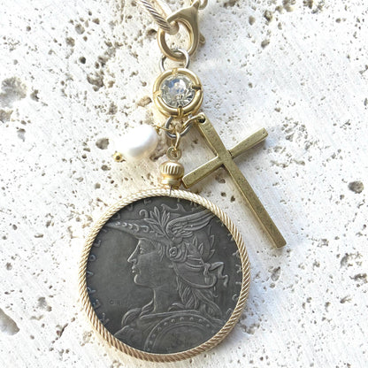 Chunky coin necklace cross matte gold jewelry