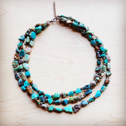 Genuine HuBei Turquoise &amp; Copper Triple Strand Necklace 259t