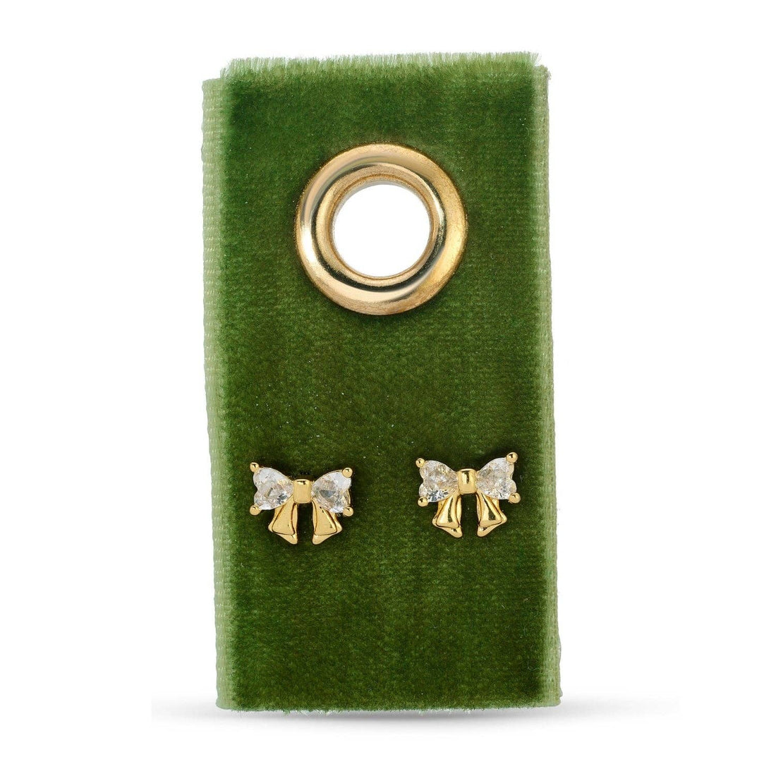 Gold Bow Studs On Velvet Gift Tag