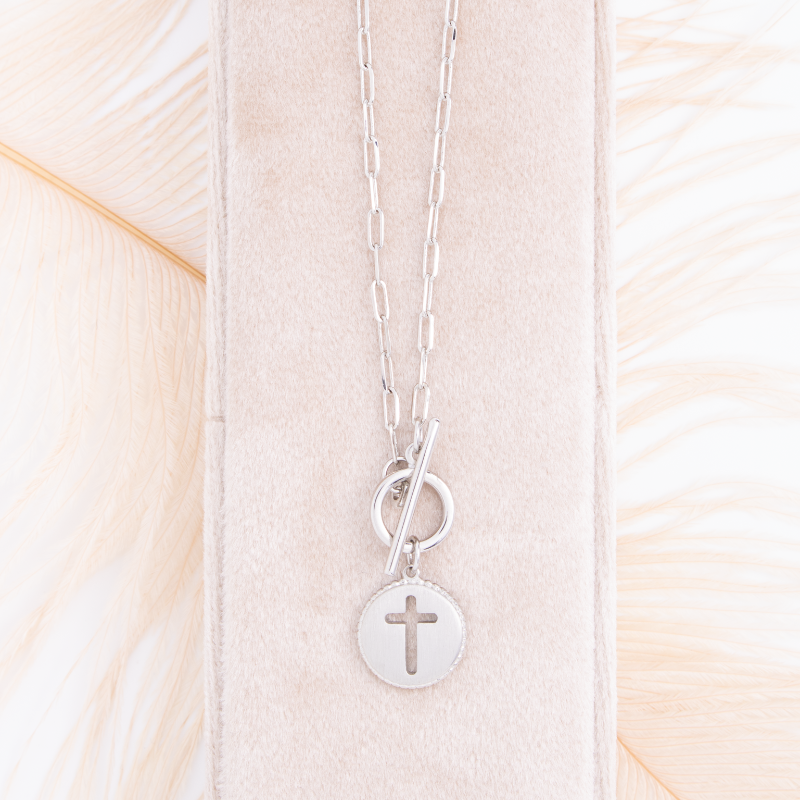 Cross Paperclip Toggle Necklace
