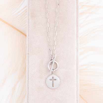 Cross Paperclip Toggle Necklace