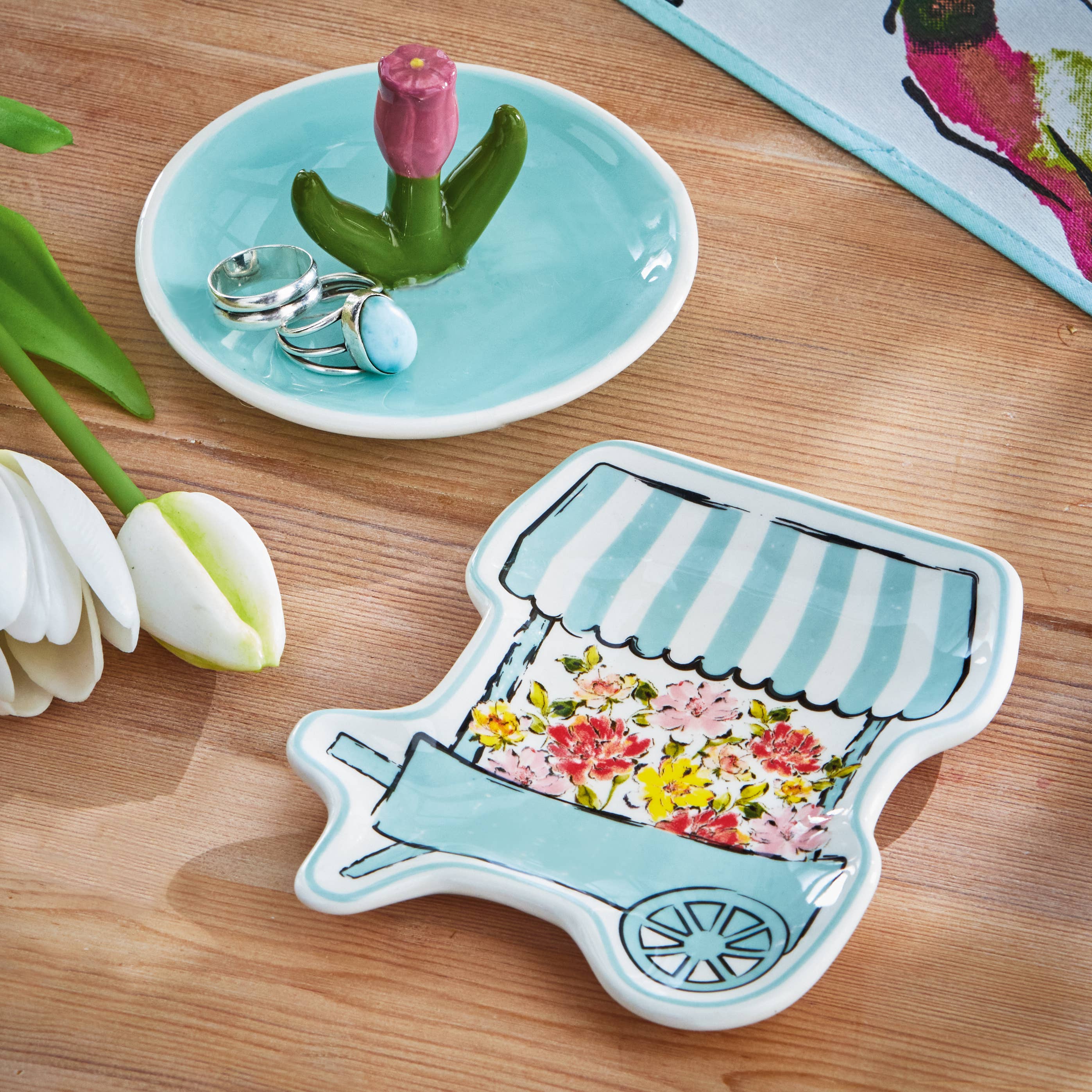 Flower Cart Trinket Dish Multi Earthenware Spring