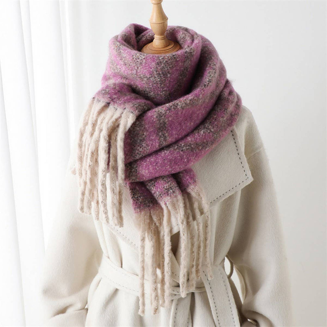 Autumn and winter geometric tassel shawl scarf