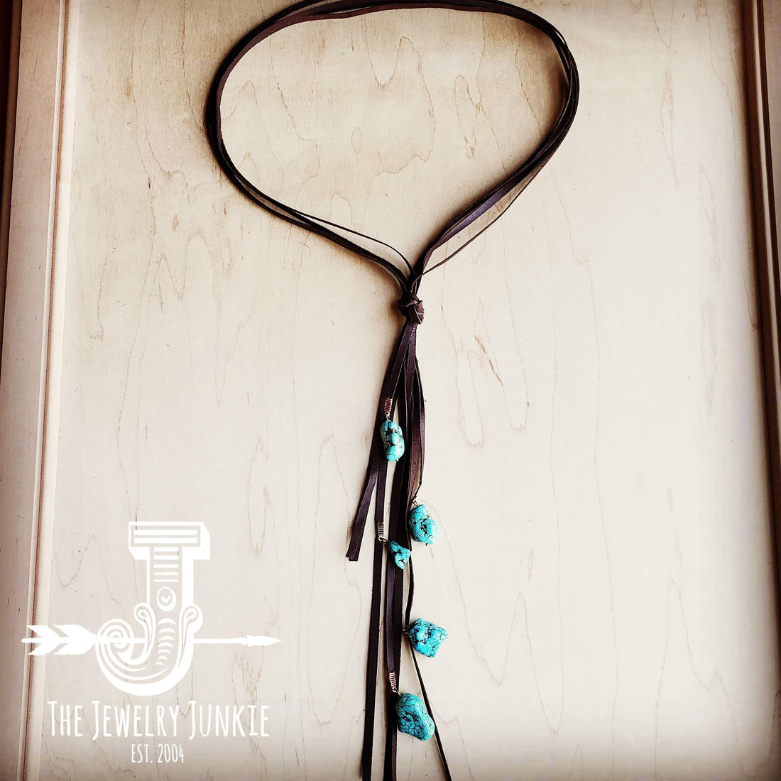 Genuine Leather Lasso Necklace with Turquoise Accents 251r