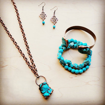 Long Copper Necklace with Turquoise and Copper Pendant
