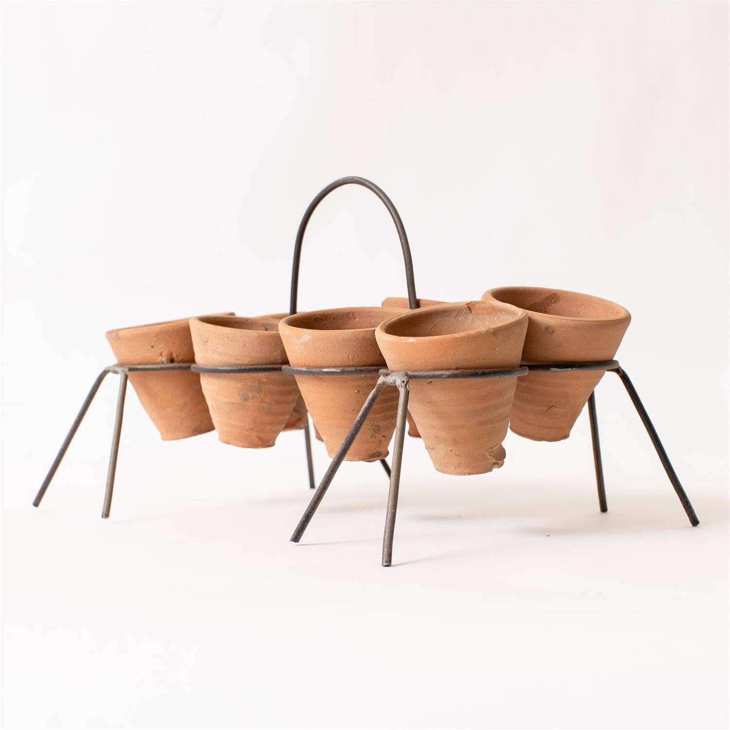 Rustic Stand With Mini Off-Kilter Terracotta Pots