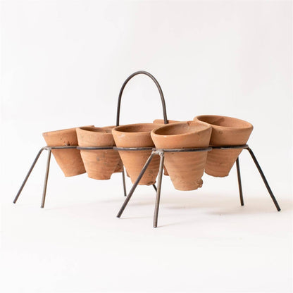 Rustic Stand With Mini Off-Kilter Terracotta Pots