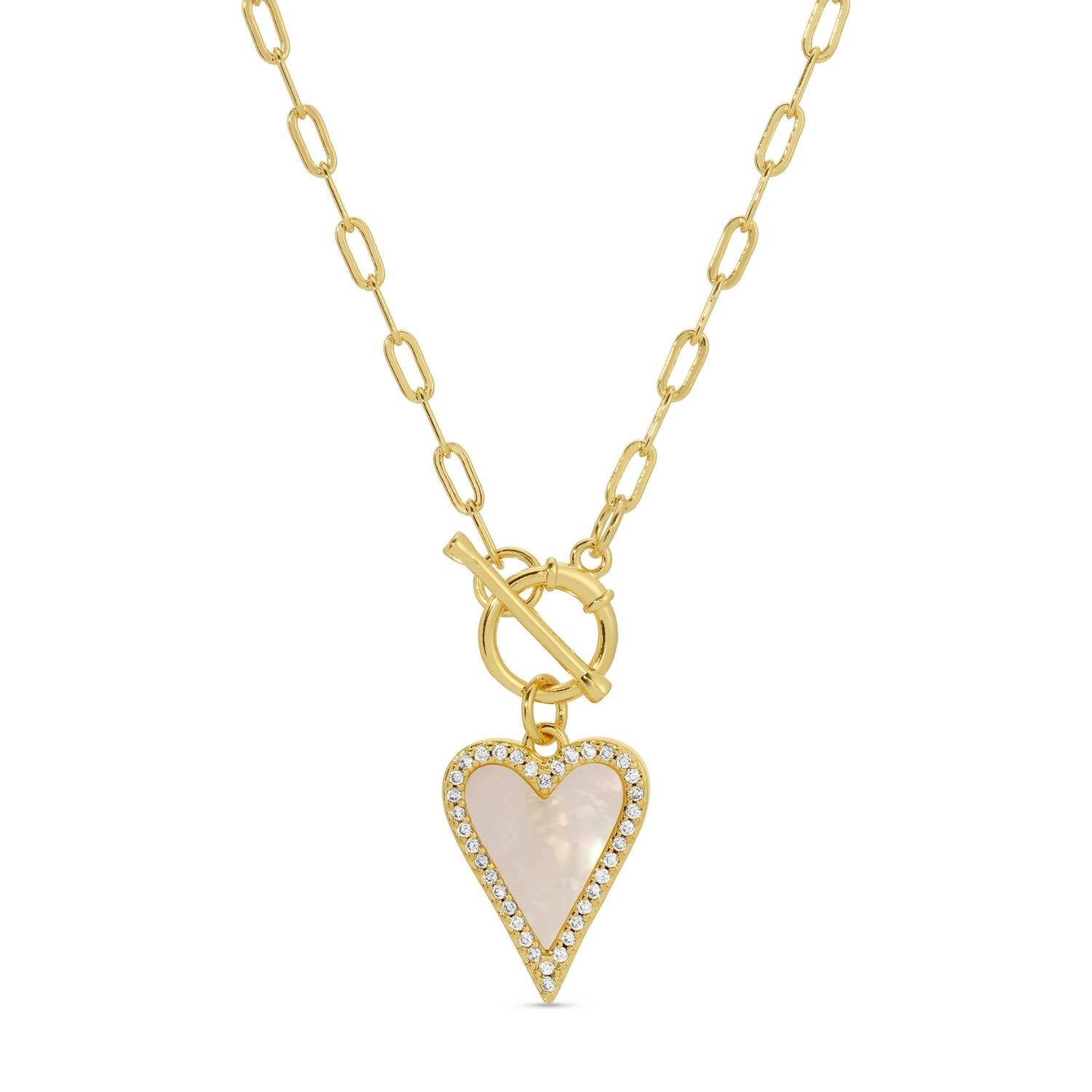 Mother Of Pearl Pave Heart Toggle Necklace