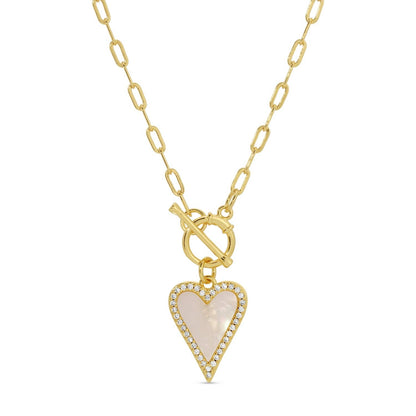 Mother Of Pearl Pave Heart Toggle Necklace