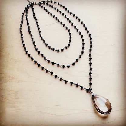 Faceted Glass Beaded Triple Strand Layering Necklace w/ Pendant
