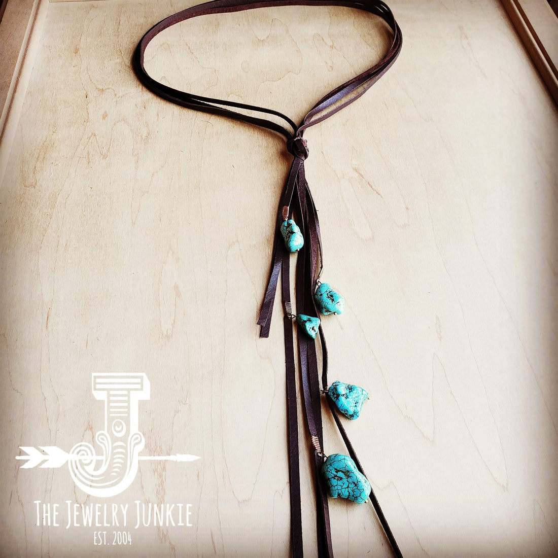 Genuine Leather Lasso Necklace with Turquoise Accents 251r
