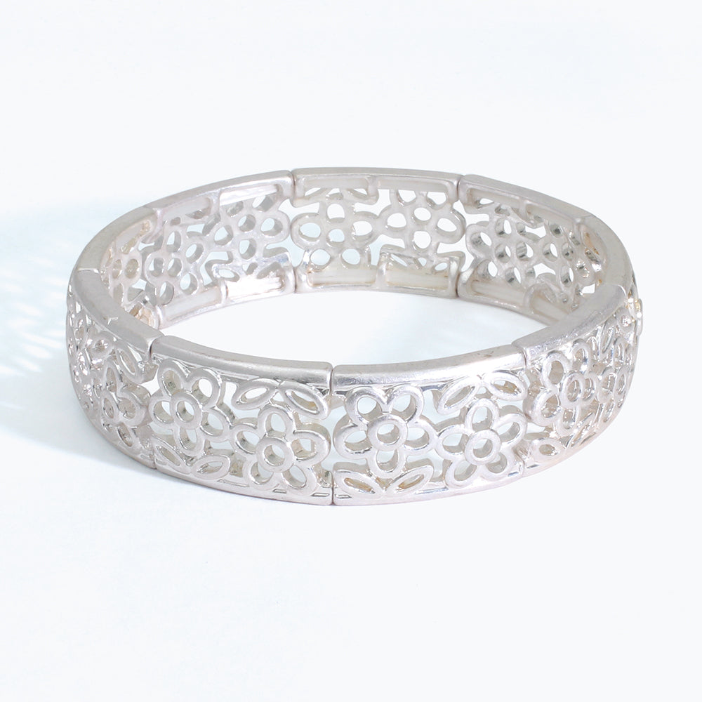 Silver Flower Bracelet Cuff